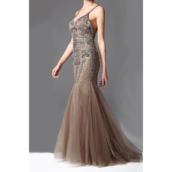 Jovani Dress Sequin Beaded Crystal Sweatheart Neckline Mermaid‎ Evening Gown - Picture 9 of 9